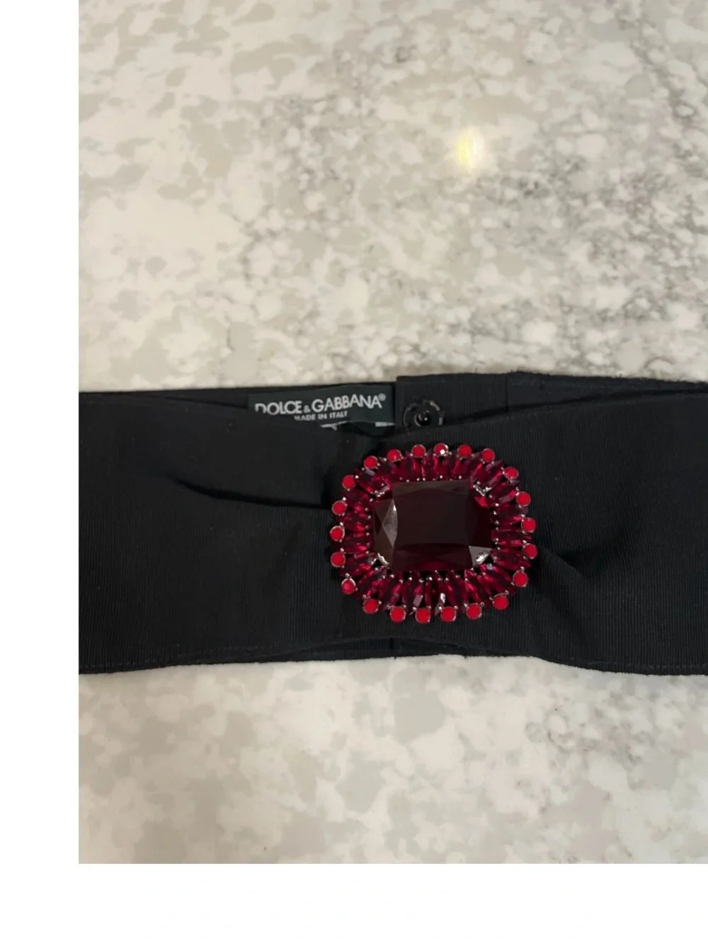 Dolce & Gabbana Black gross grain  belt with Red Jeweled Center